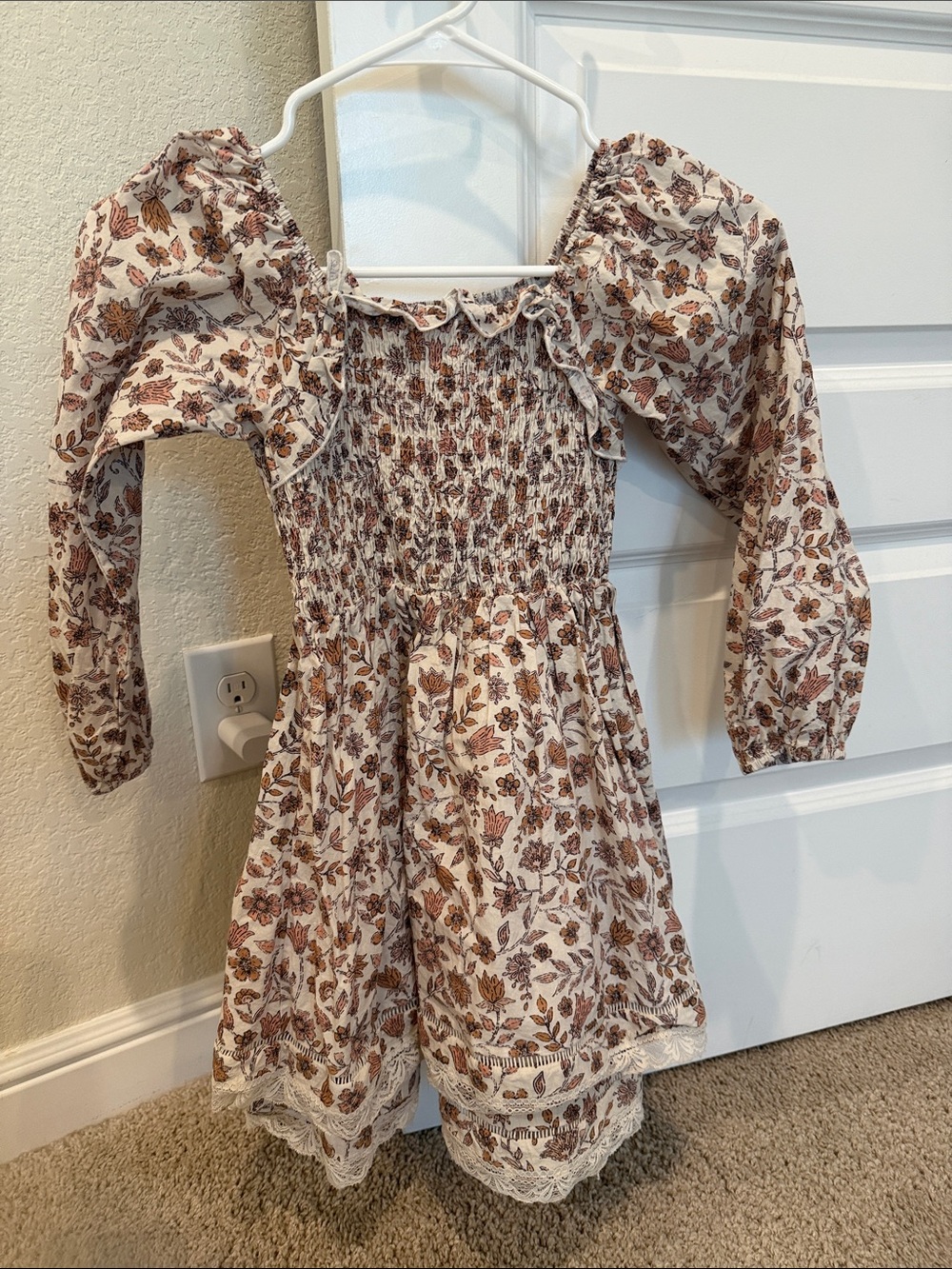 cheeky plum Cream Floral Smocked Long-Sleeve Romper